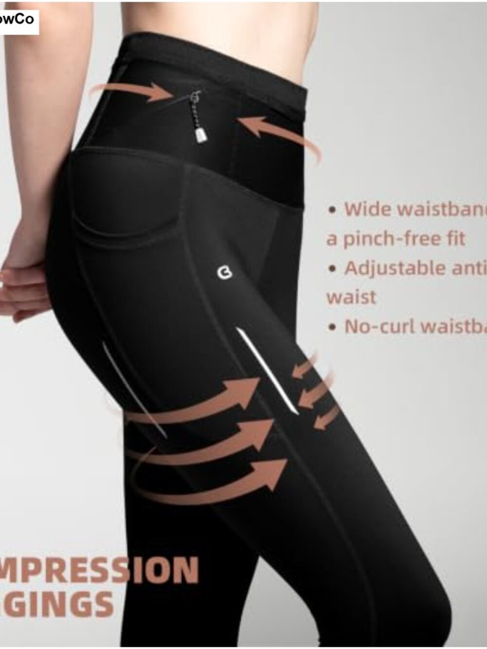 High Waisted Compression Running Leggings for Women with Zipper Pockets - Picture 3 of 6